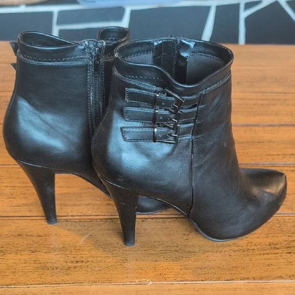 Call It Spring Black Faux Leather Ankle Booties with Side Buckles - Picture 5 of 8